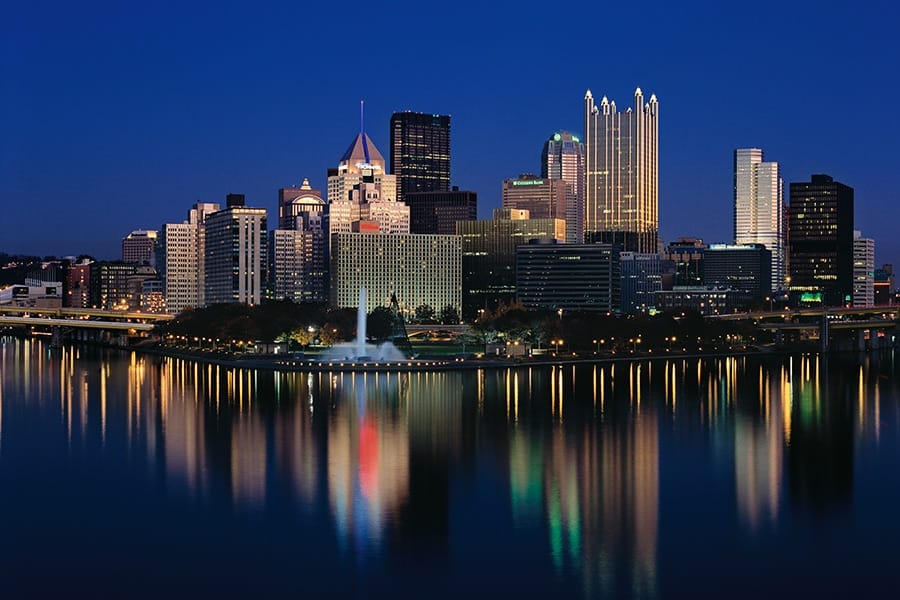 Pittsburgh skyline with bridge in foreground